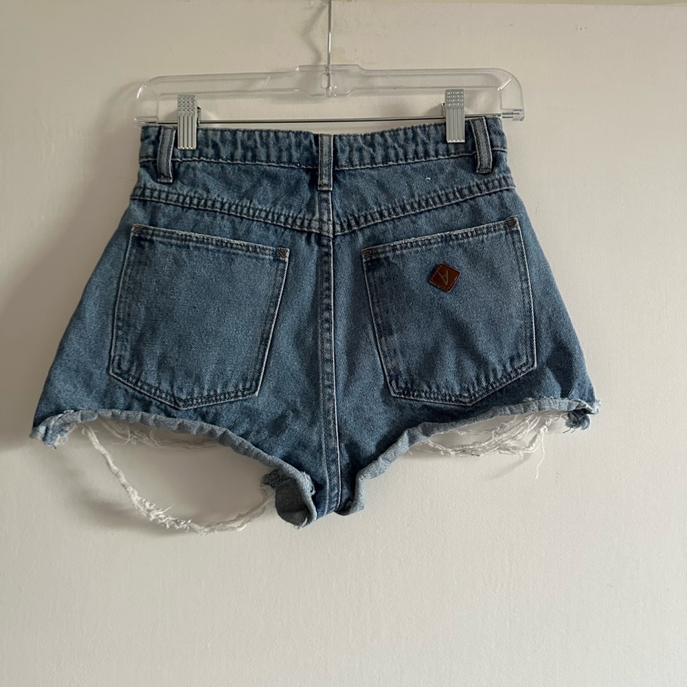 Abrand Jeans Distressed A High Relaxed Denim Shorts in Salty Blue Size 26 EUC - Picture 11 of 14